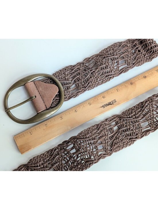 Cabi Wide Waist Belt Womens Size Large Brown Genuine Leather Woven Braided Boho
